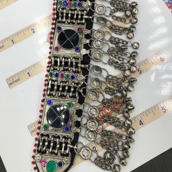 Black Stone Choker, Handmade Afghan Choker with Stones and Silver Beads, Kuchi - Picture 8 of 13